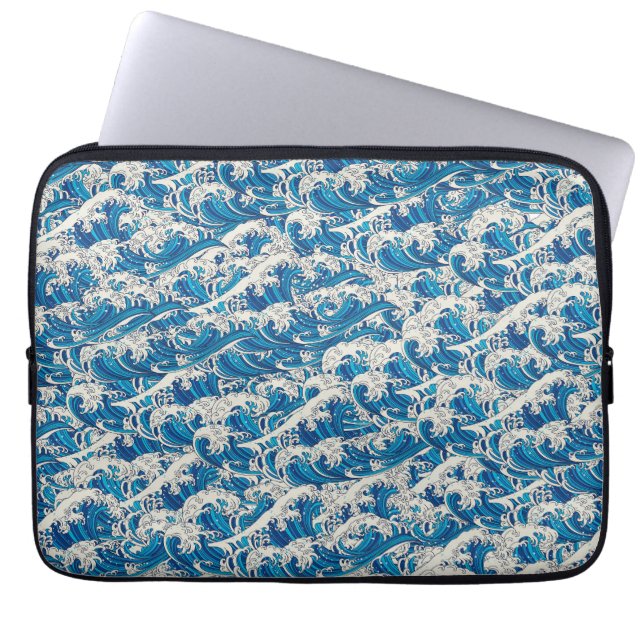 Hokusai, Underbar Wave Mönster Nautical Blue-våg Laptop Fodral (Framsidan)