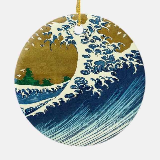 Hokusai Vågiga Mönster: Japansk Ukiyo-e Konst Julgransprydnad Keramik (Baksidan)