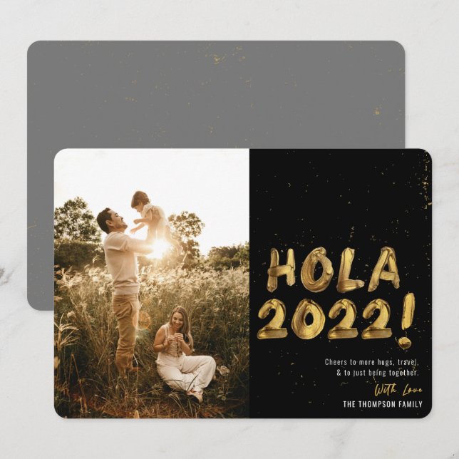 Hola 2022 Guld - nyårfoto tillsammans Julkort (Fram/baksida)