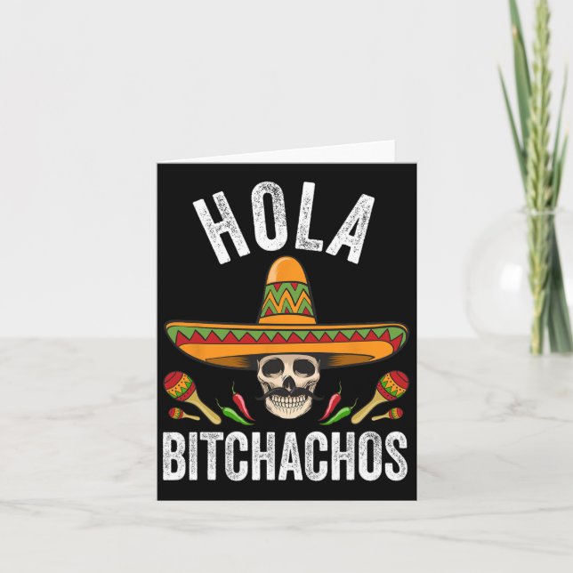 Hola Achos Shirt Funny Mexican Skull Cinco De Mayo Kort (Framsida)