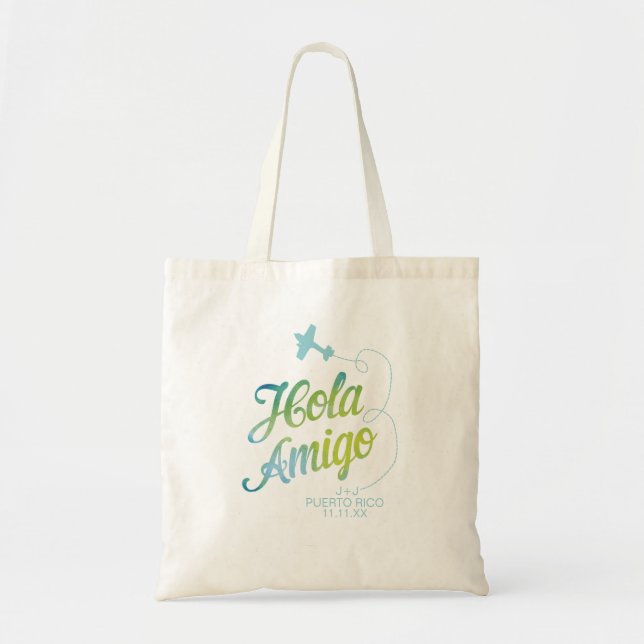 Hola Amigo Blue Watercolor Tote Tygkasse (Framsidan)