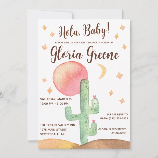Hola Baby! Desert Cactus Boho Baby Shower Inbjudningar (Framsida)