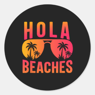 Hola Beacher Retro Sunset Funny Summer Beach Vibes Runt Klistermärke