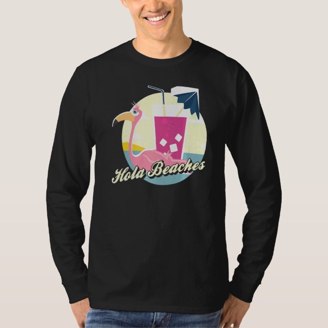Hola Beacher Summer Beach Flamingo Sunglasses T Shirt (Framsida)