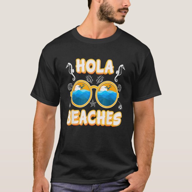 Hola Beacher Vacation Summer Sunglass Sunset T Shirt (Framsida)
