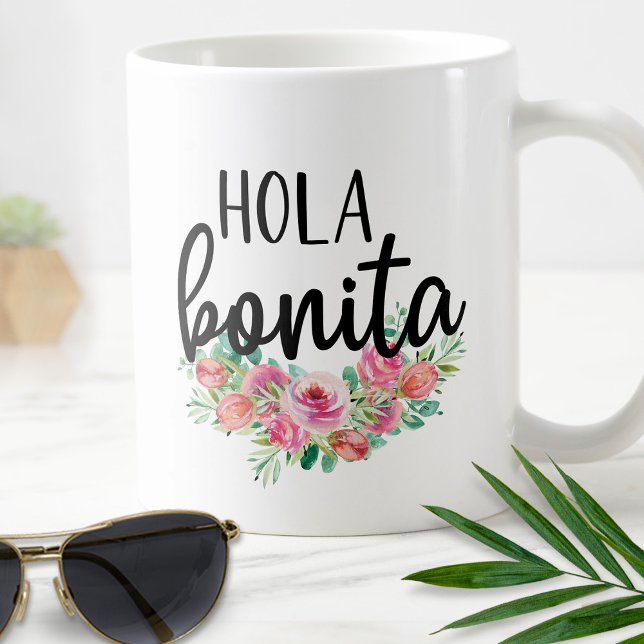 Hola Bonita Spanska Ro Typography Chic Modern Kaffemugg (Skapare uppladdad)