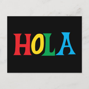 Hola i färgrik typografisk design vykort