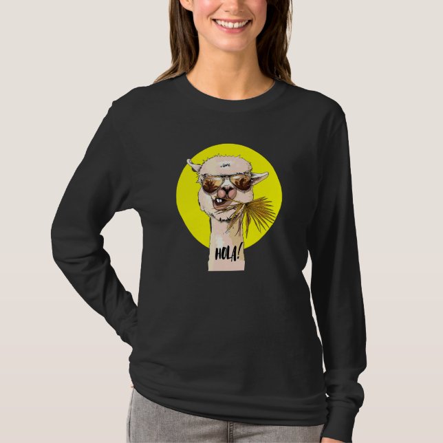 Hola Llama Farm Cute Llama T Shirt (Framsida)