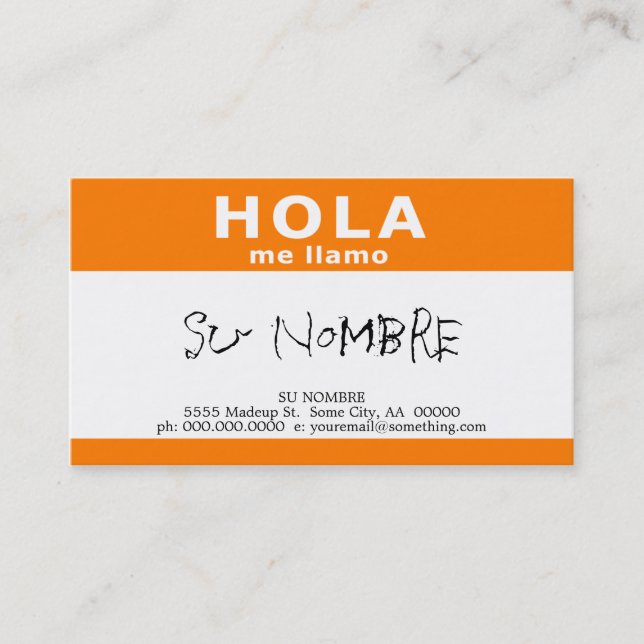 hola me llamo (orange) visitkort (Framsida)