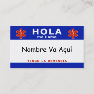 HOLA me llamo y tengo la demencia Visitkort