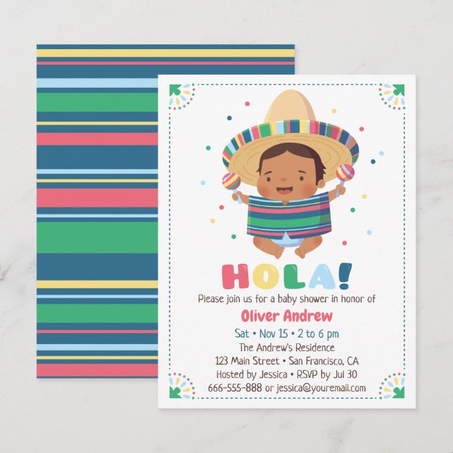 Hola Mexikansk Pojke Fiesta Baby Shower Inbjudningar (Fram/baksida)
