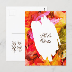 Hola Otoño Hej Fall Colorful Red Höst löv Vykort