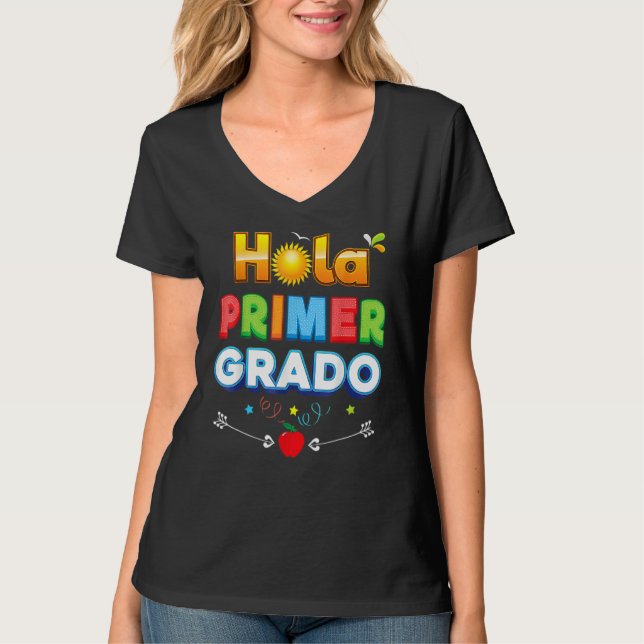 Hola Primer Grado Hej 1st Klass First Kid Teache T Shirt (Framsida)