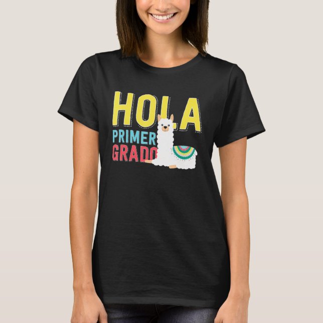 Hola Primer Grado Llama Back to school Spanien T Shirt (Framsida)