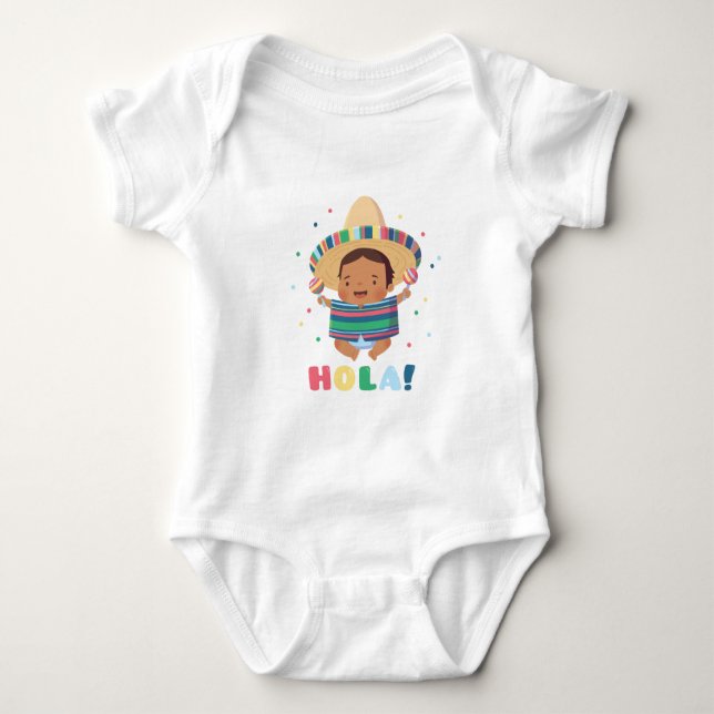 Hola Söt Mexikansk Baby Pojke Fiesta T Shirt (Framsida)