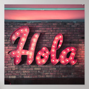 Hola Spansk Hej Neon Sign Poster