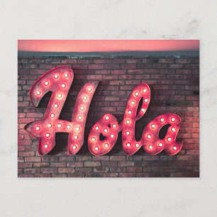 Hola Spansk Hej Neon Sign Vykort