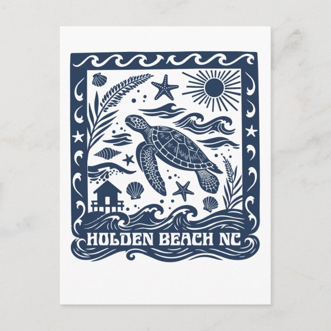 Holden Beach NC Havssköldpadds Konst Vykort (Framsida)