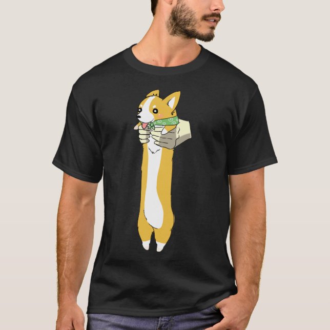 Holding Big Corgi Sticker T Shirt (Framsida)