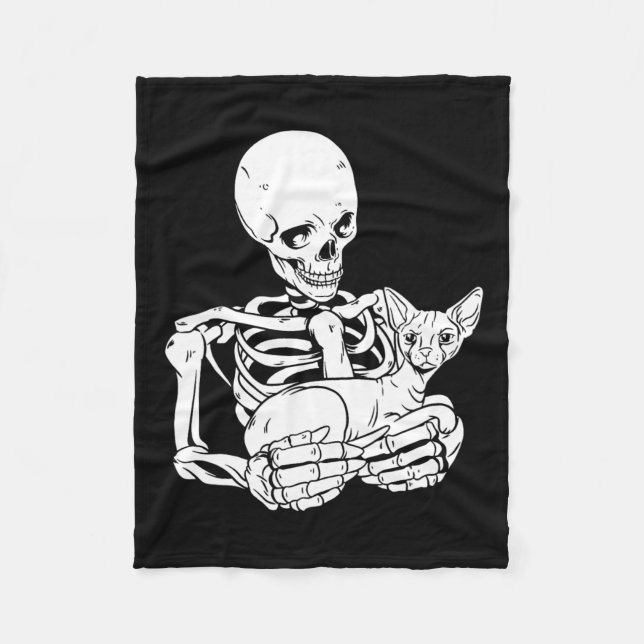 Holding Cat Funny Halloween Skull Sphynx Cat Fleecefilt (Framsidan)