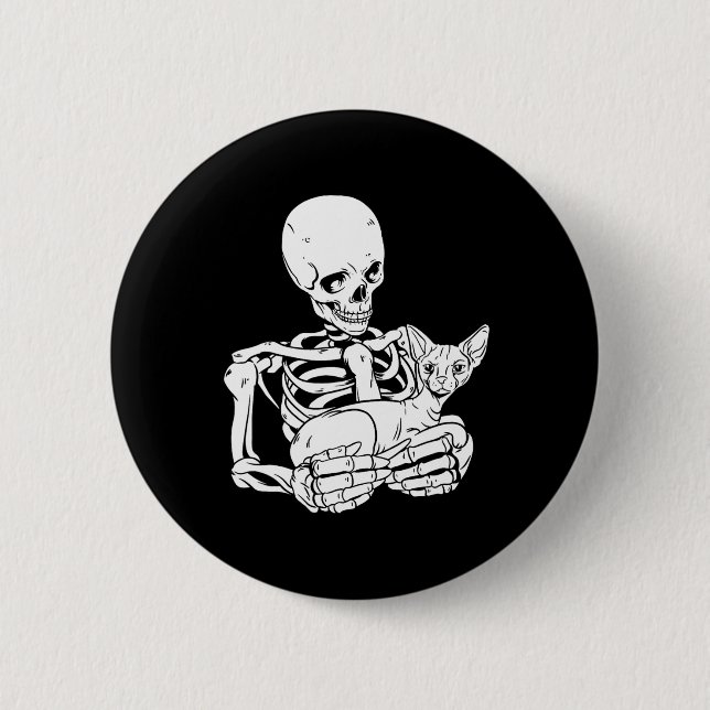 Holding Cat Funny Halloween Skull Sphynx Cat Knapp (Framsida)