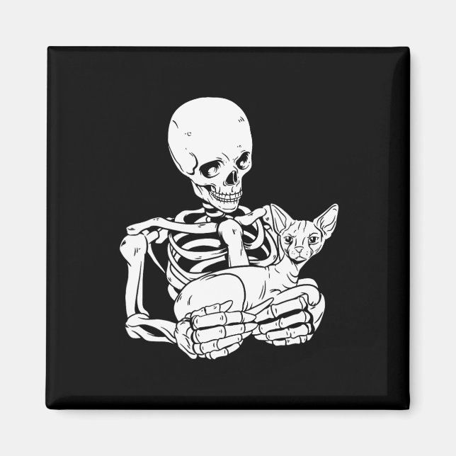 Holding Cat Funny Halloween Skull Sphynx Cat Magnet (Framsidan)