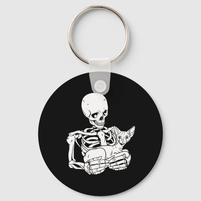 Holding Cat Funny Halloween Skull Sphynx Cat Nyckelring (Framsida)