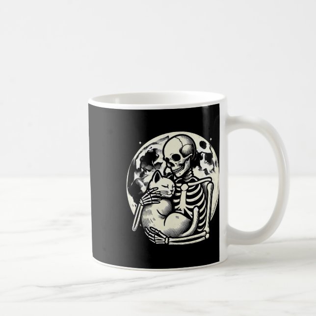 Holding Cat Spooky Skull Halloween Gothic Kattunge Kaffemugg (Höger)