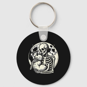 Holding Cat Spooky Skull Halloween Gothic Kattunge Nyckelring