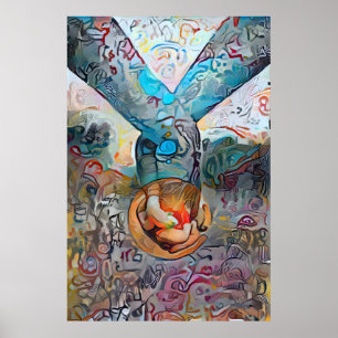 Holding Händer Färg Abstrakt Kärlek Poster
