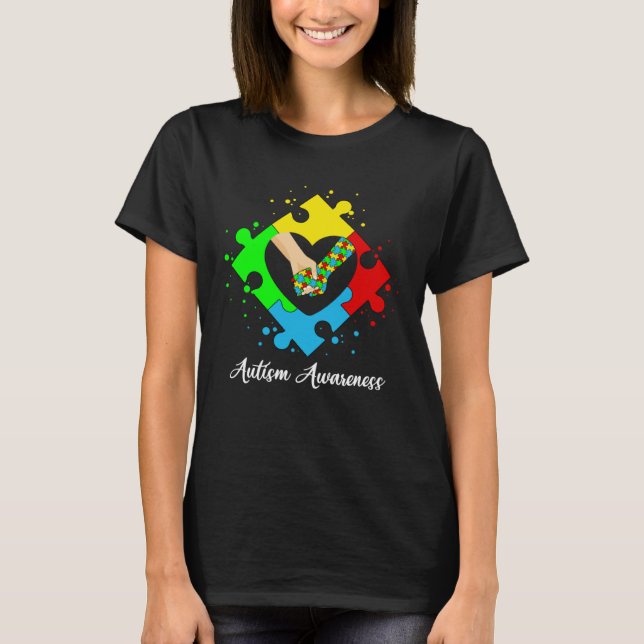 Holding Hands In Heart Puzzle Autism Awareness Sup T Shirt (Framsida)