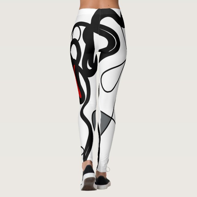 Holding Mönster: Abstrakt Black, White, Grått & Re Leggings (Baksida)