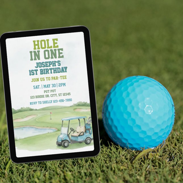 Hole In One, Blue Golf 1-årsdag Inbjudningar (Skapare uppladdad)