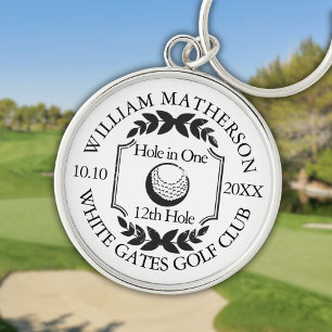 Hole in One Classic Personlig Golf Rund Silverfärgad Nyckelring