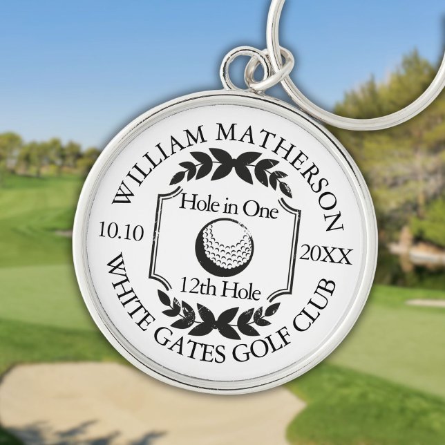 Hole in One Classic Personlig Golf Rund Silverfärgad Nyckelring (Hole in One Classic Personalized Golf Keychain)