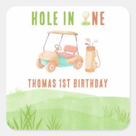 Hole In One Första Födelsedagsfest Fyrkantigt Klistermärke