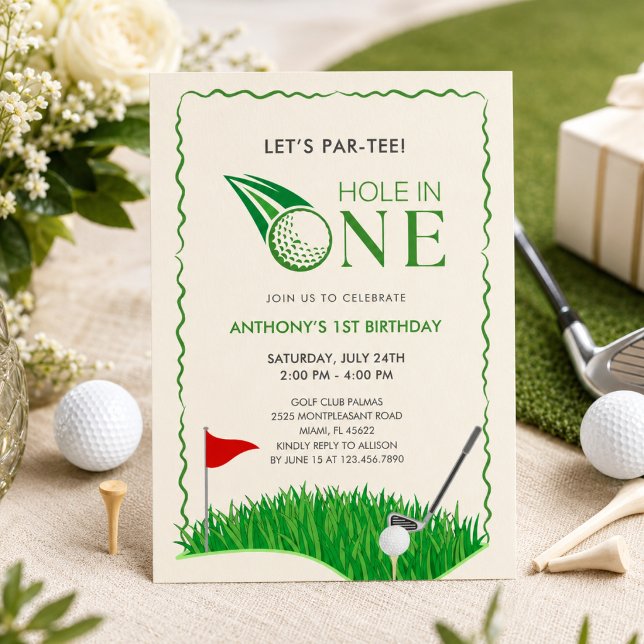 Hole In One Golf 1-års födelsedagsinbjudan Inbjudningar (Skapare uppladdad)