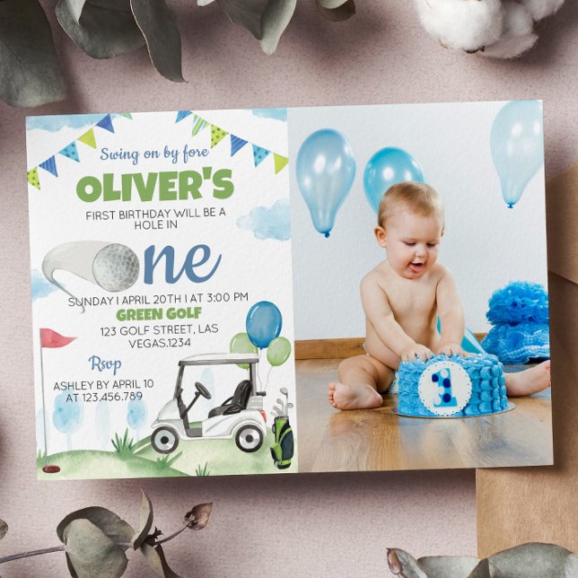 Hole In One Golf 1-års födelsedagsinbjudan Inbjudningar (Skapare uppladdad)