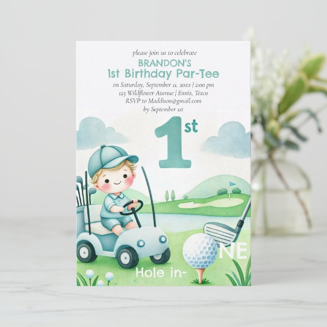 Hole in One Golf Boy 1st Birthday Par-Tee Inbjudningar (Stående Fram)