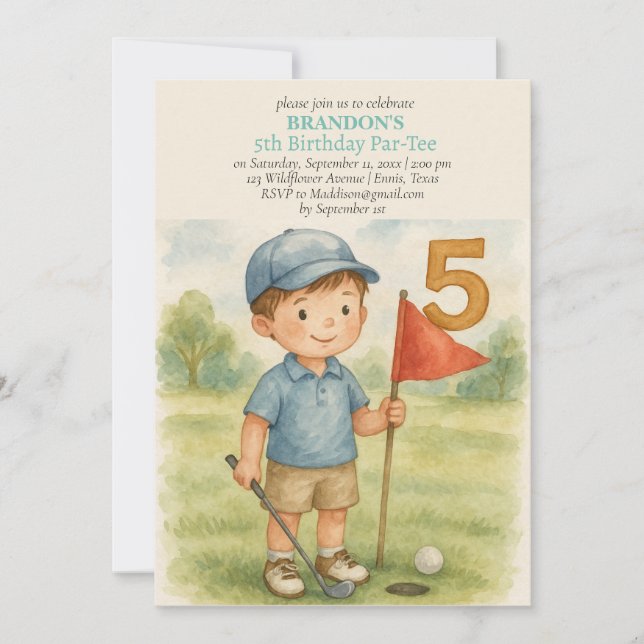Hole in One Golf Boy 5th Birthday Par-Tee Inbjudningar (Framsida)