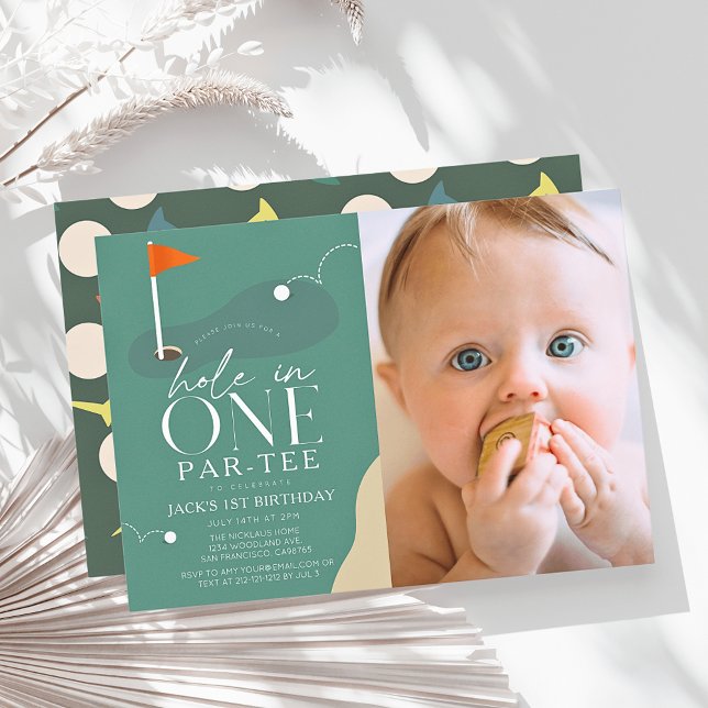 Hole in One Golf Course Photo 1st Birthday Par-Tee Inbjudningar (Skapare uppladdad)
