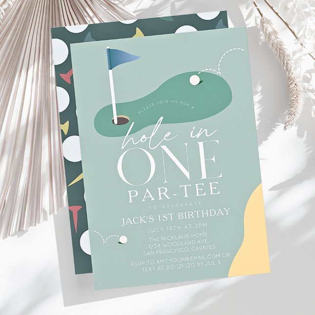 Hole in One Golf Fairway Par-Tee Boy 1st Birthday Inbjudningar (Skapare uppladdad)