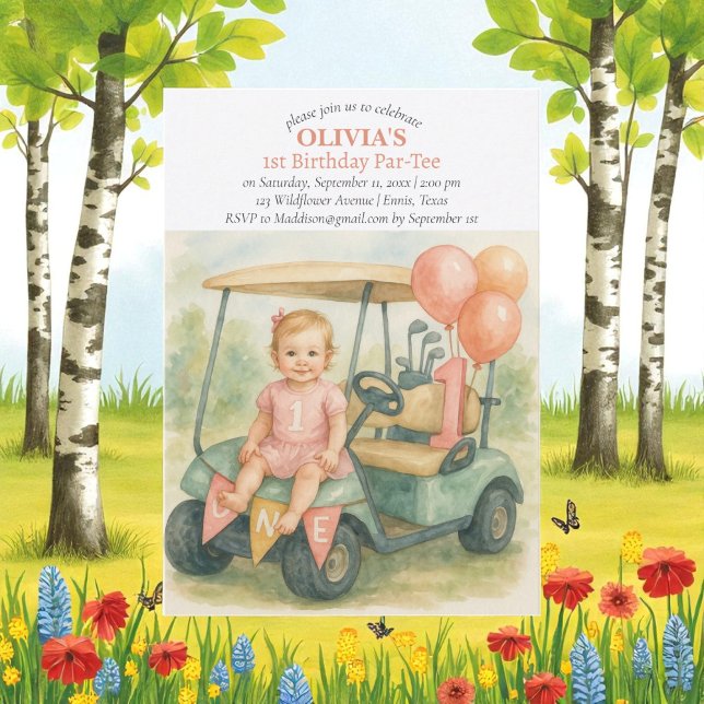 Hole in One Golf Girl 1st Birthday Par-Tee Inbjudningar (Skapare uppladdad)