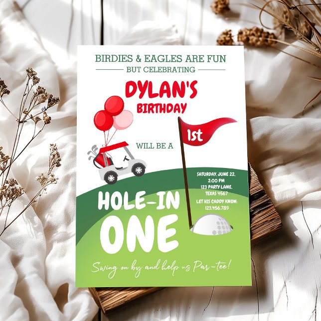 Hole In One Golf Par-tee 1-års födelsedagsinbjudan Inbjudningar (Skapare uppladdad)