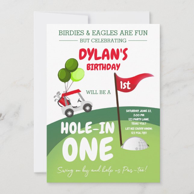 Hole In One Golf Par-tee 1st Birthday Invitation Inbjudningar (Framsida)