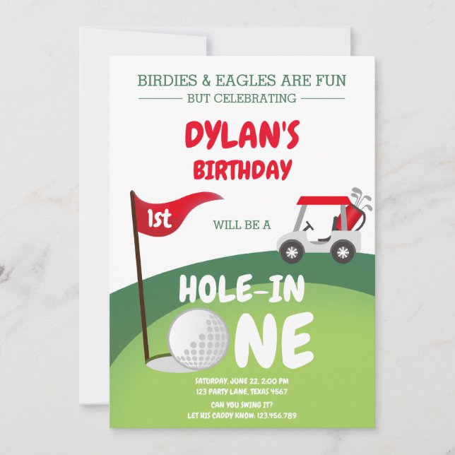 Hole In One Golf Par-tee 1st Birthday Invitation Inbjudningar (Framsida)