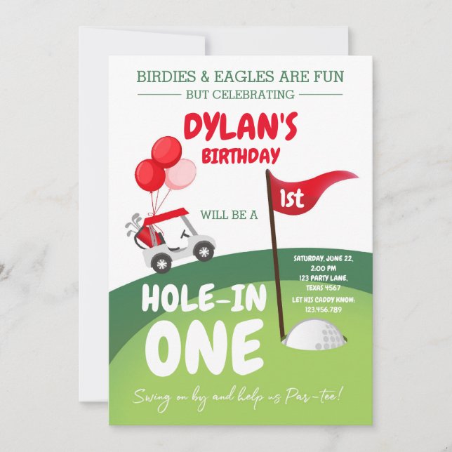 Hole In One Golf Par-tee 1st Birthday Invitation Inbjudningar (Framsida)