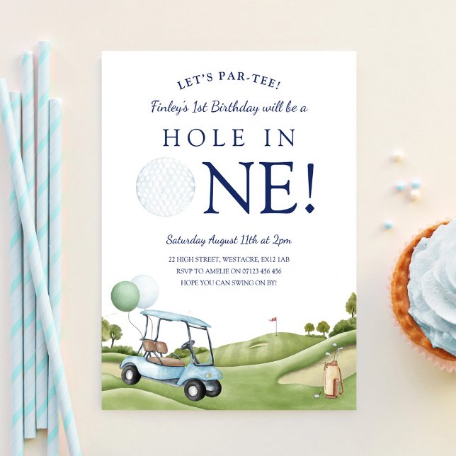 Hole In One Golf Par-Tee Första Födelsedag Inbjudningar (Skapare uppladdad)