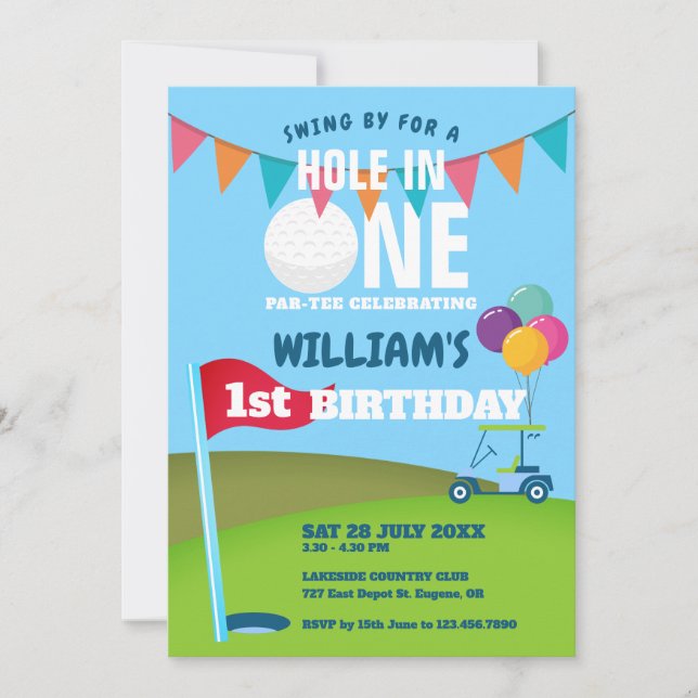 Hole In One Golf Partee 1-årsfest  Inbjudningar (Framsida)