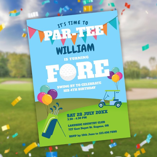 Hole In One Golf Partee 4-års födelsedagsfest  Inbjudningar (Hole In One Golf Partee 4th Birthday Party Invitation)